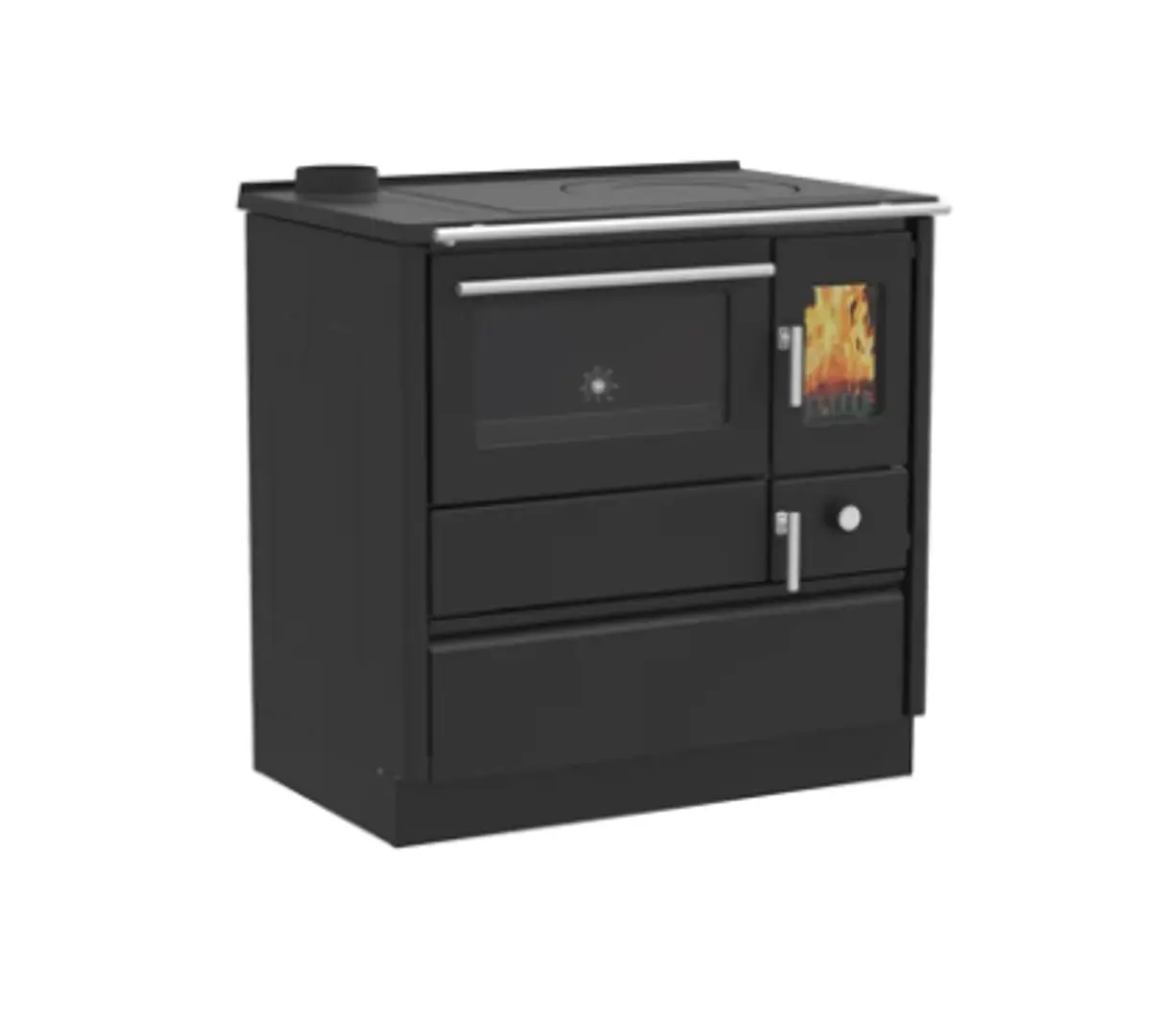 Šporet na čvrsto gorivo Alfa Plam 85G, crni, levi